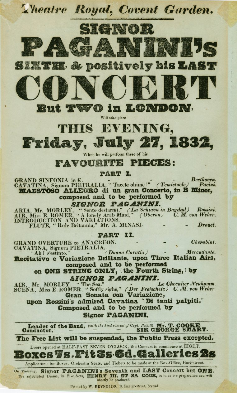 Niccolo Paganini - playbill av Unbekannt