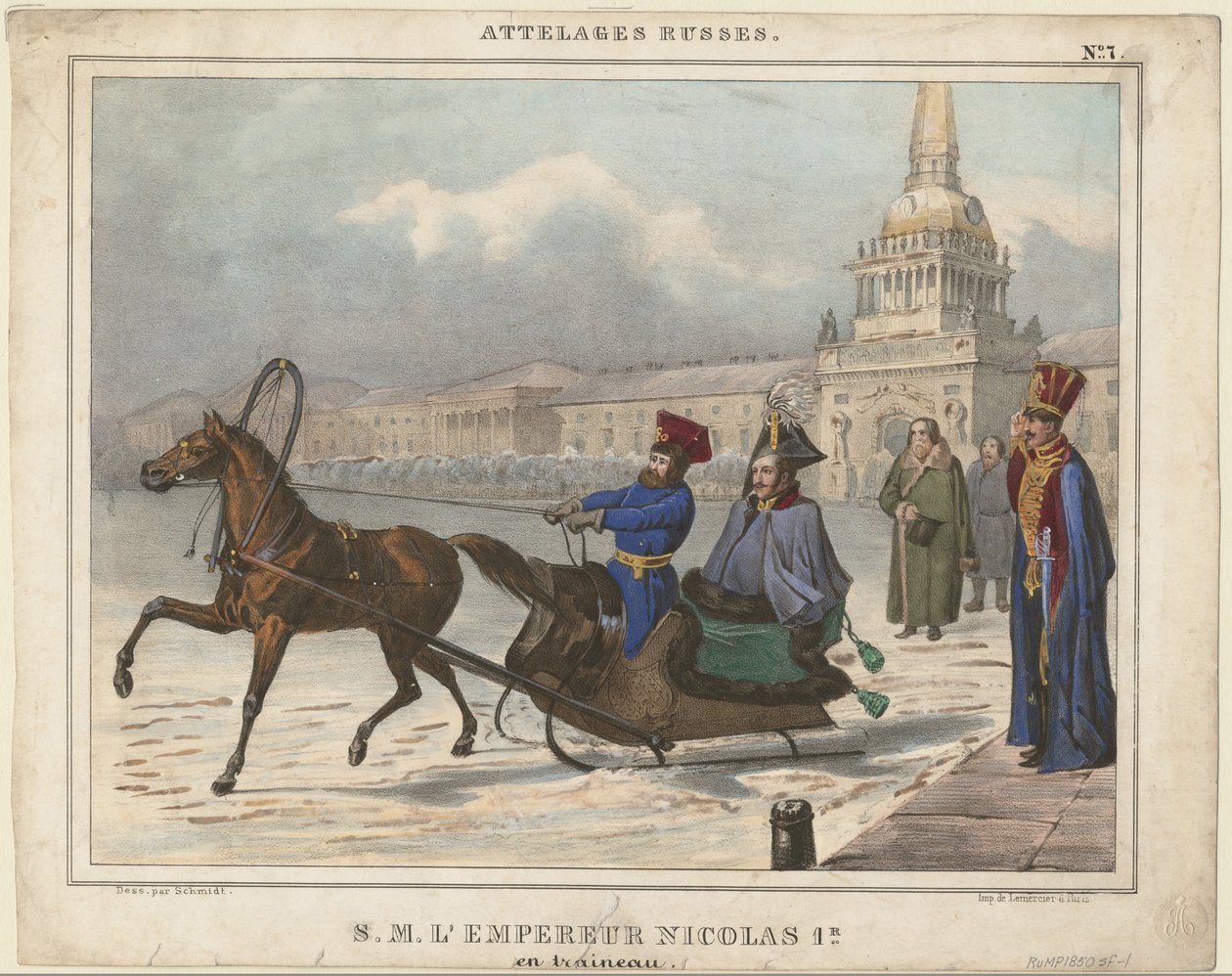 Nikolaus I av Ryssland i en släde, 1850 av Unbekannt