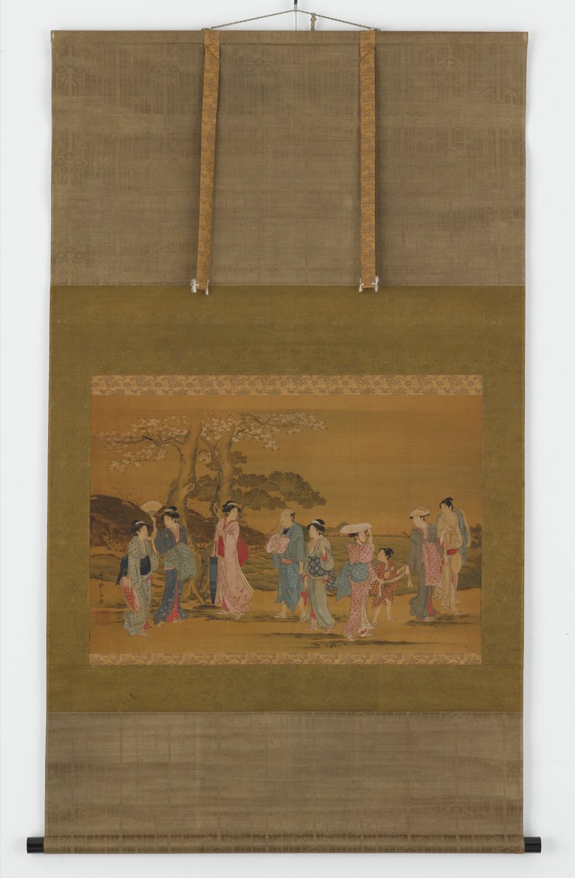 Nio personer ute för att se körsbärsblommor, Edo-perioden, 1615-1868. av Unbekannt