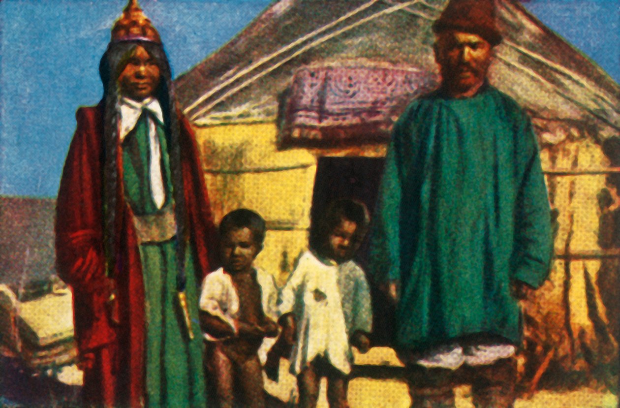 Nomader utanför deras jurta, västra Mongoliet, c1928. av Unbekannt