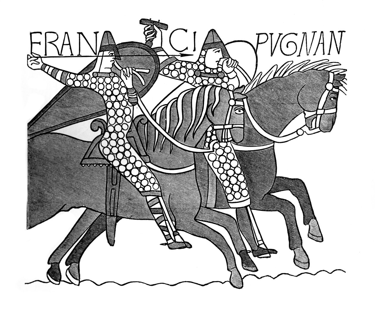 Normandiska riddare, Bayeuxtapet, c1070-talet, 1870 av Unbekannt