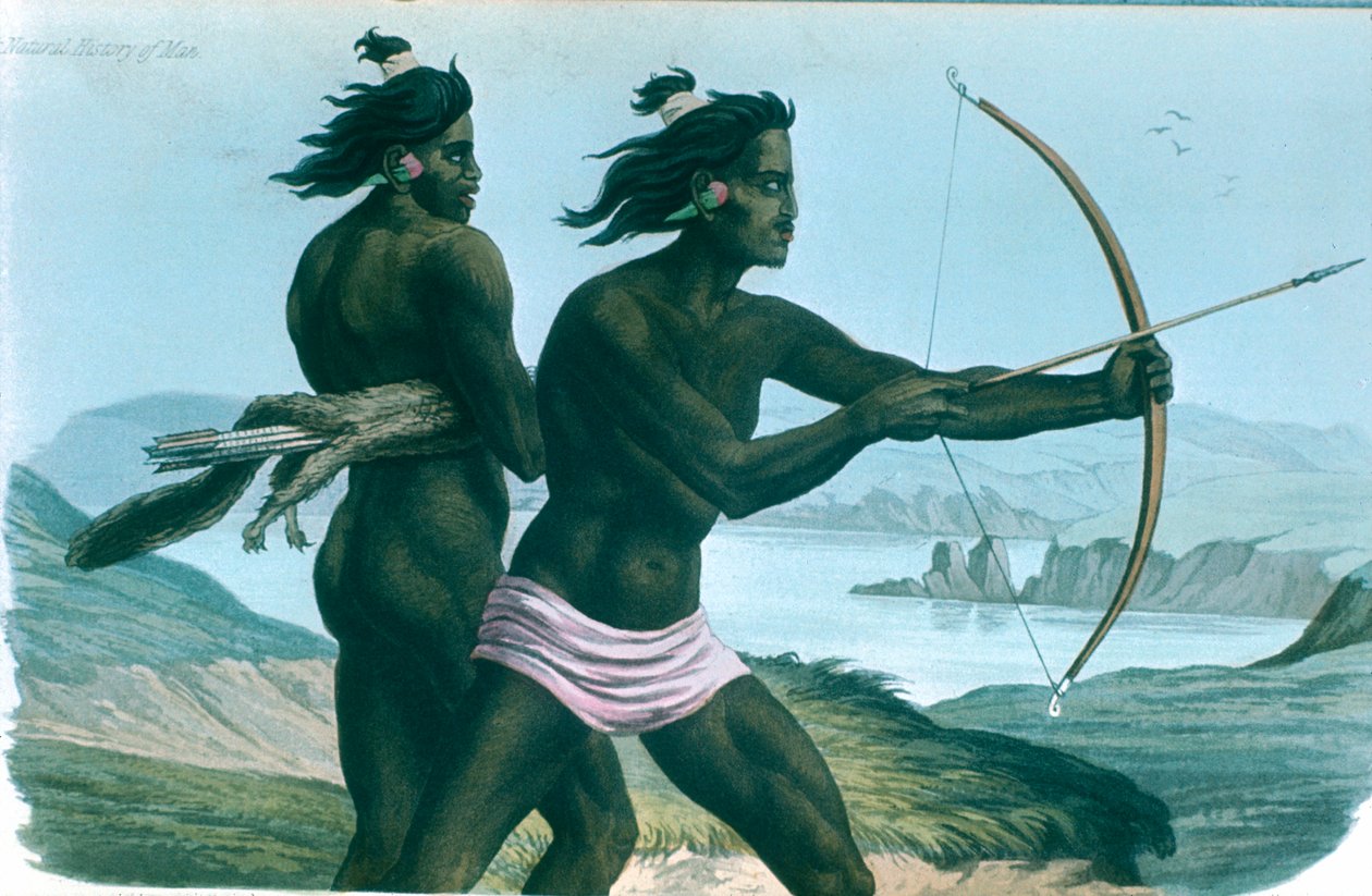Nordamerikanska San Francisco-indianer som jagar med pilar och bågar, c1840 av Unbekannt