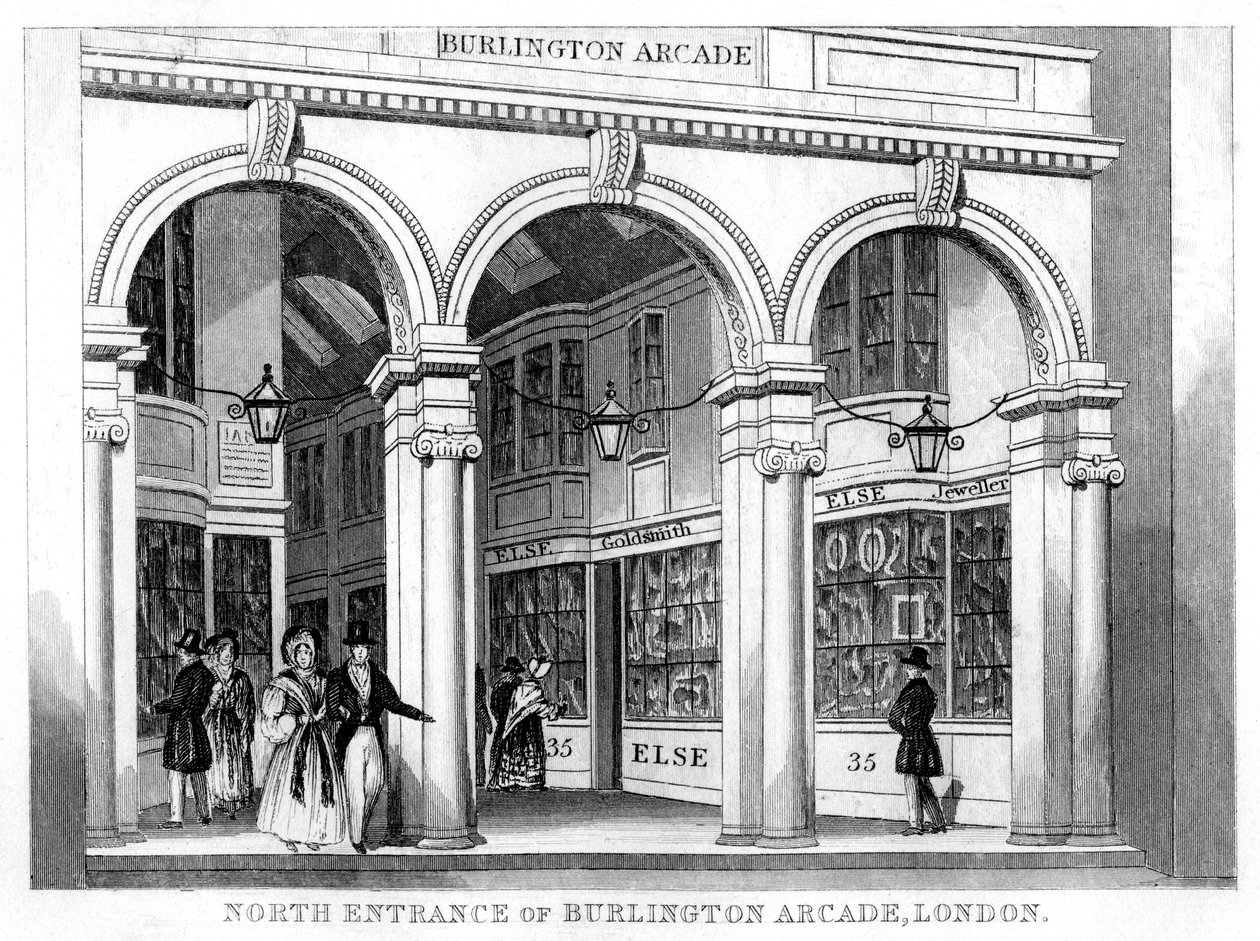 Norra ingången till Burlington Arcade, Westminster, London, 1800-talet av Unbekannt