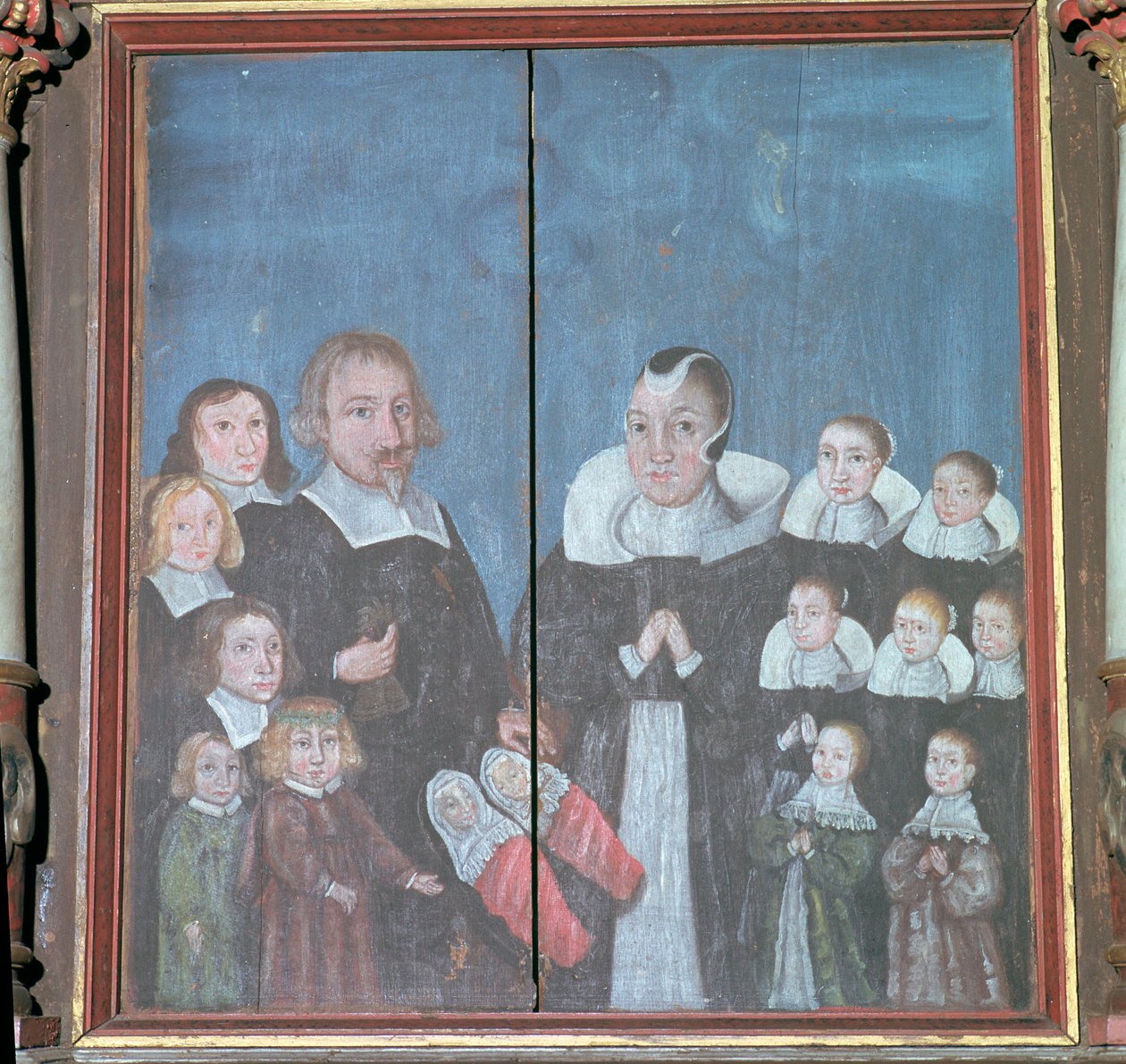Norsk målning som visar en familj med fjorton barn, 1600-talet av Unbekannt