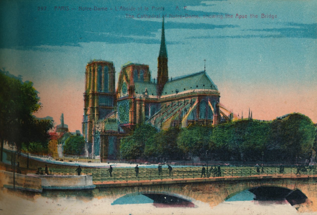 Notre-Dame-katedralen som visar Apsiden och Pont Notre-Dame, Paris, c1920 av Unbekannt