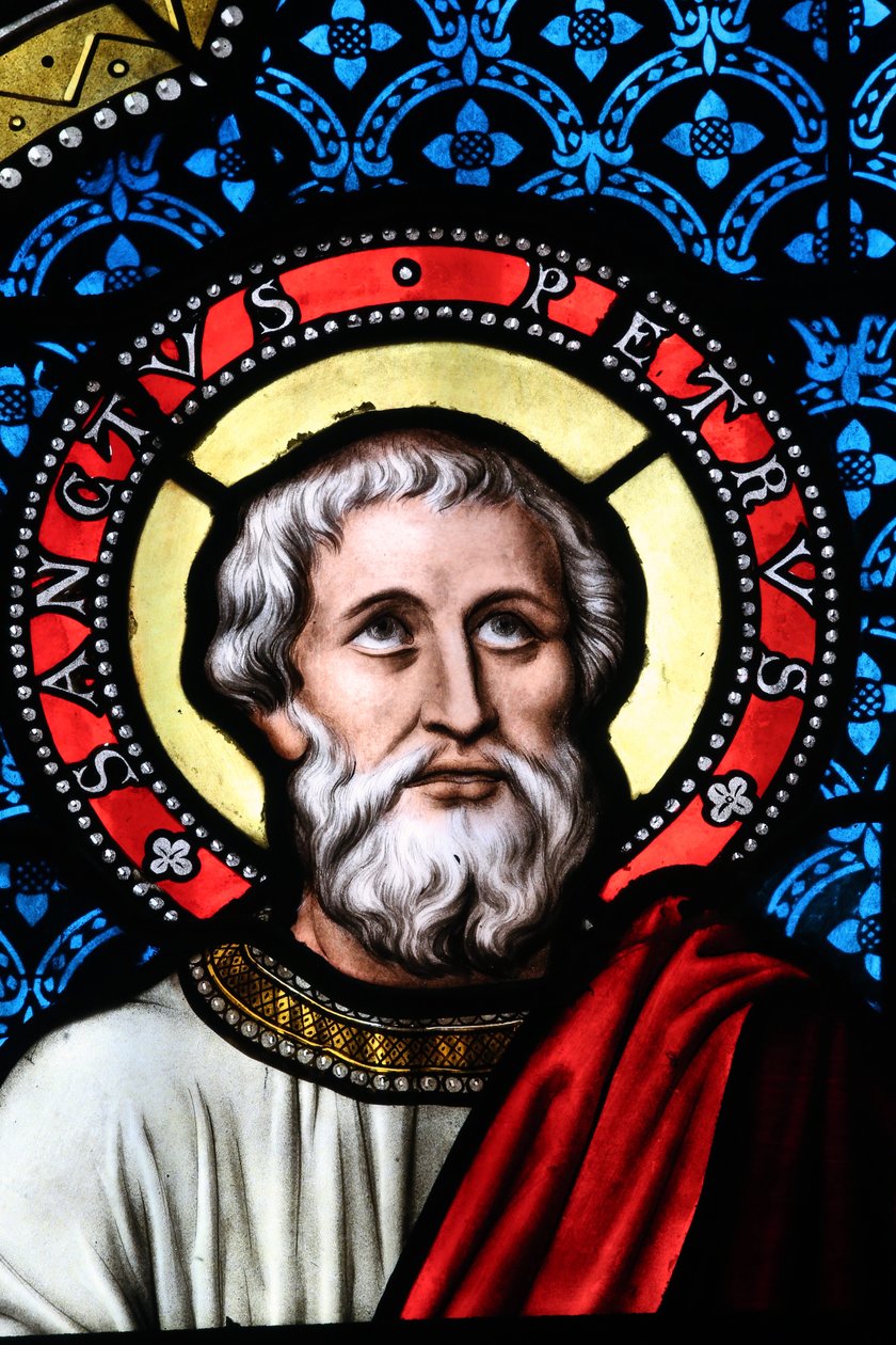 Notre-Dame Saint-Lazare kollegial kyrka, målat glasfönster, Saint Peter, Avallon, Frankrike av Unbekannt