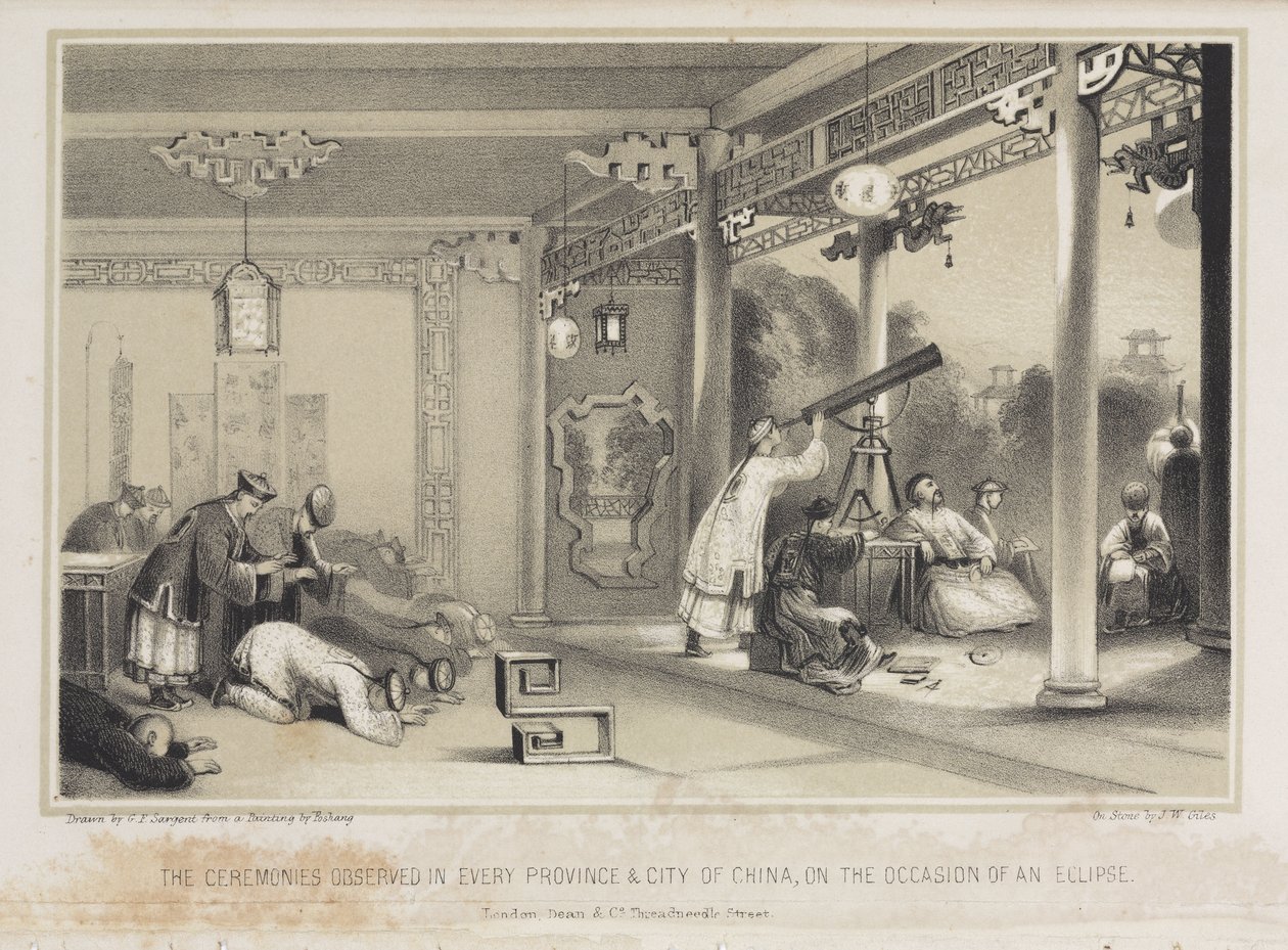 Att observera en förmörkelse i Kina, ca 1836 av Unbekannt