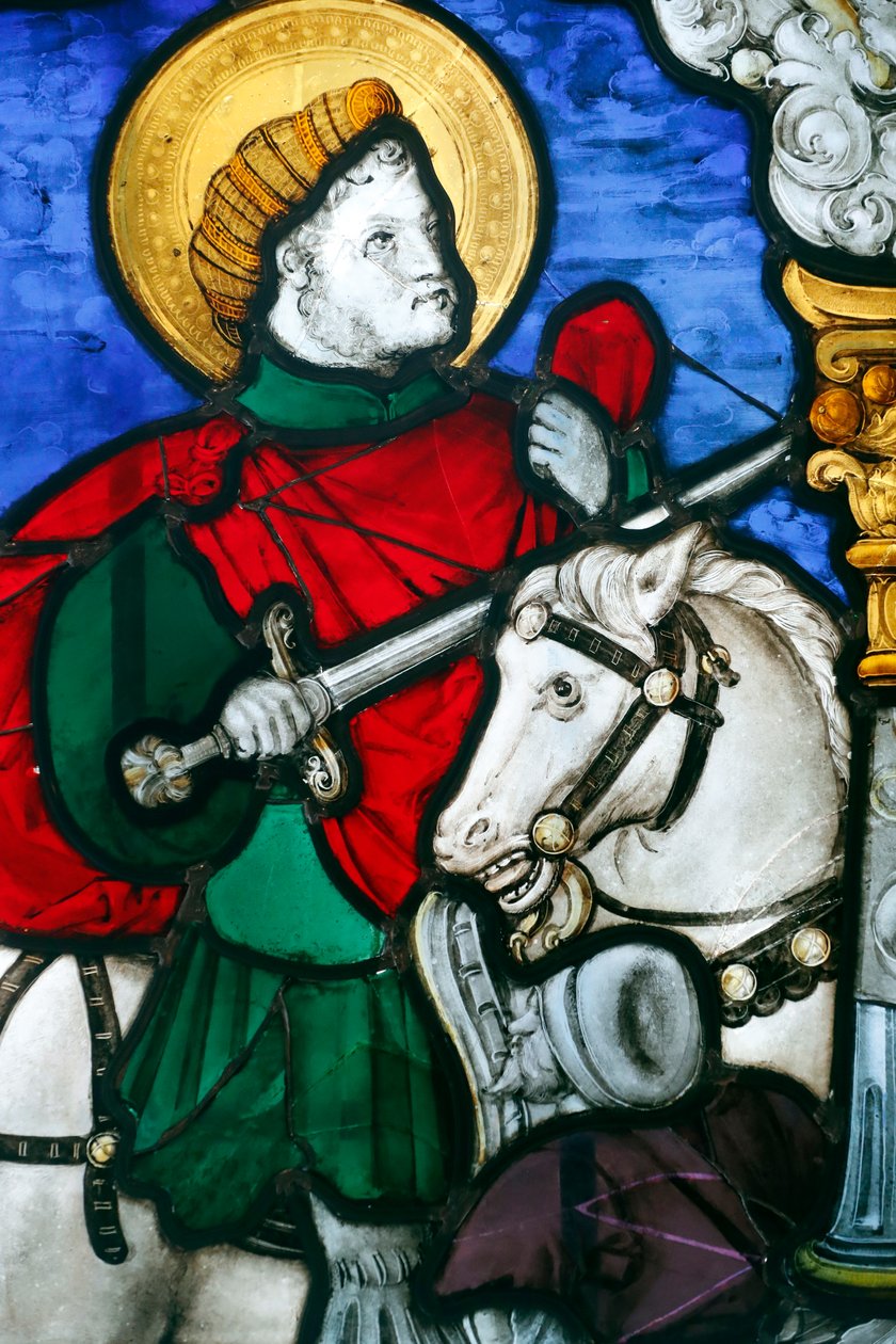 Oeuvre Notre-Dame Museum, Målad glaspanel med välgörenhet av Saint Martin, Strasbourg, Frankrike (foto) av Unbekannt