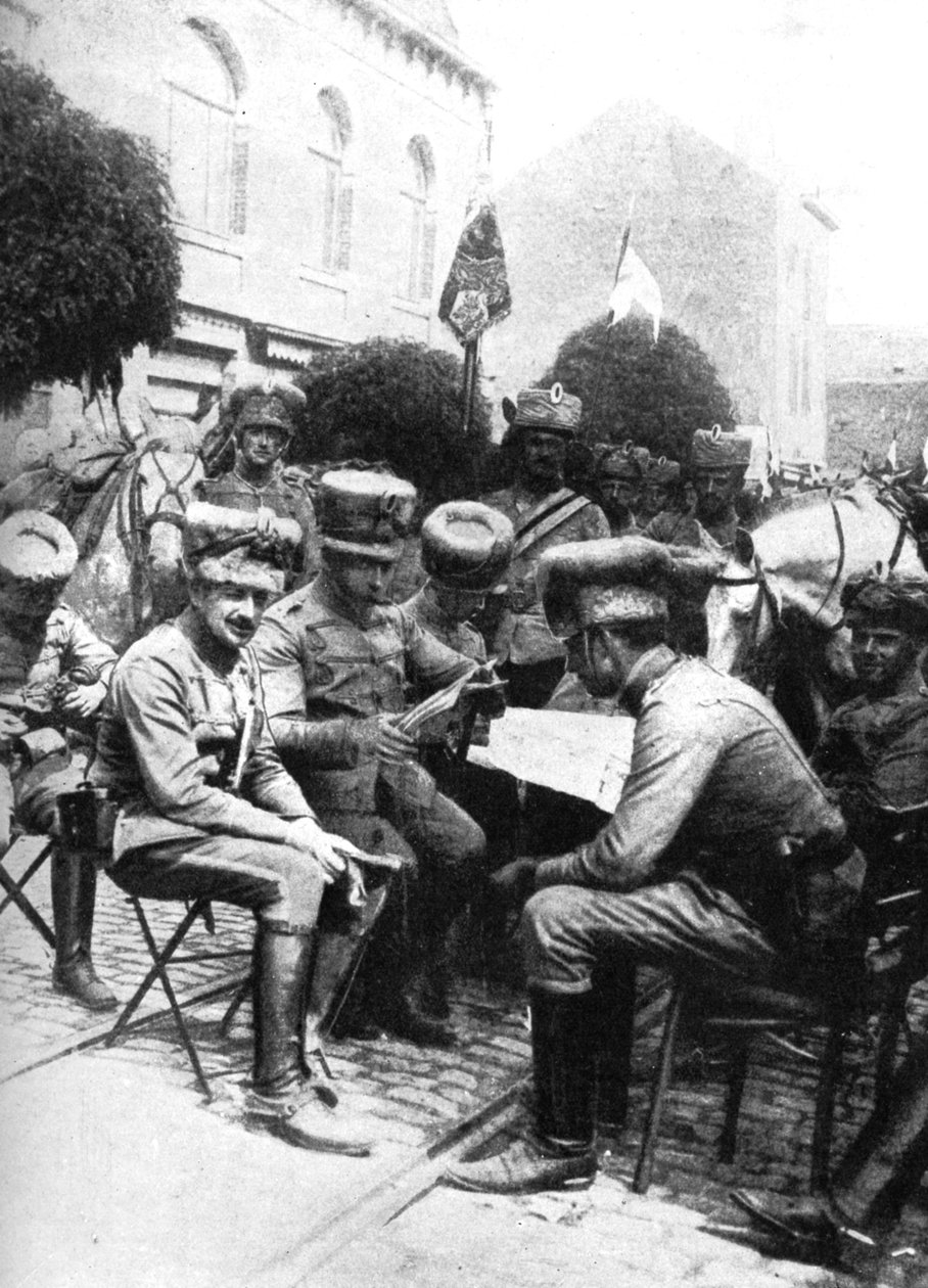 Officerare i husarerna, Chaussee de Louvain, Bryssel, första världskriget, 1914 av Unbekannt