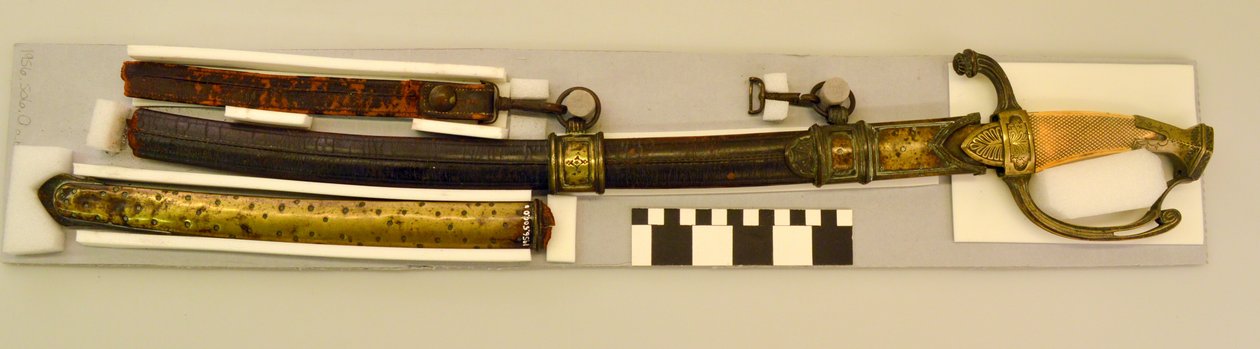 Officerens svärd och skida av möjligt franskt ursprung som tillhörde William L. Clay Hickman och användes under kriget 1812 av Unbekannt