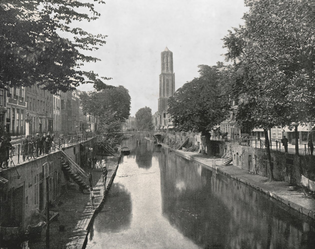 Gamla kanalen och Domtornet, Utrecht, Nederländerna, 1895. av Unbekannt