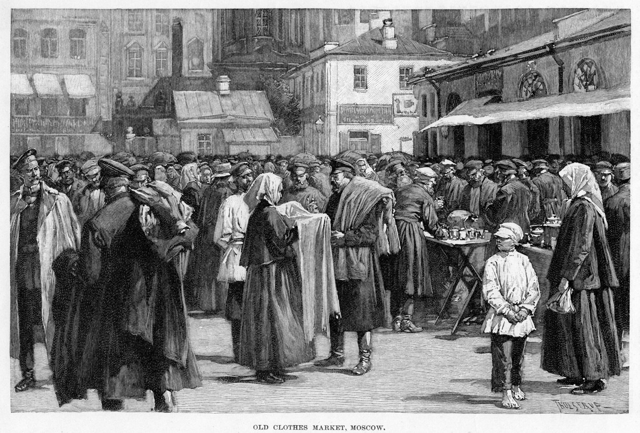 Gammal klädmarknad, Moskva, 1800-talet av Unbekannt