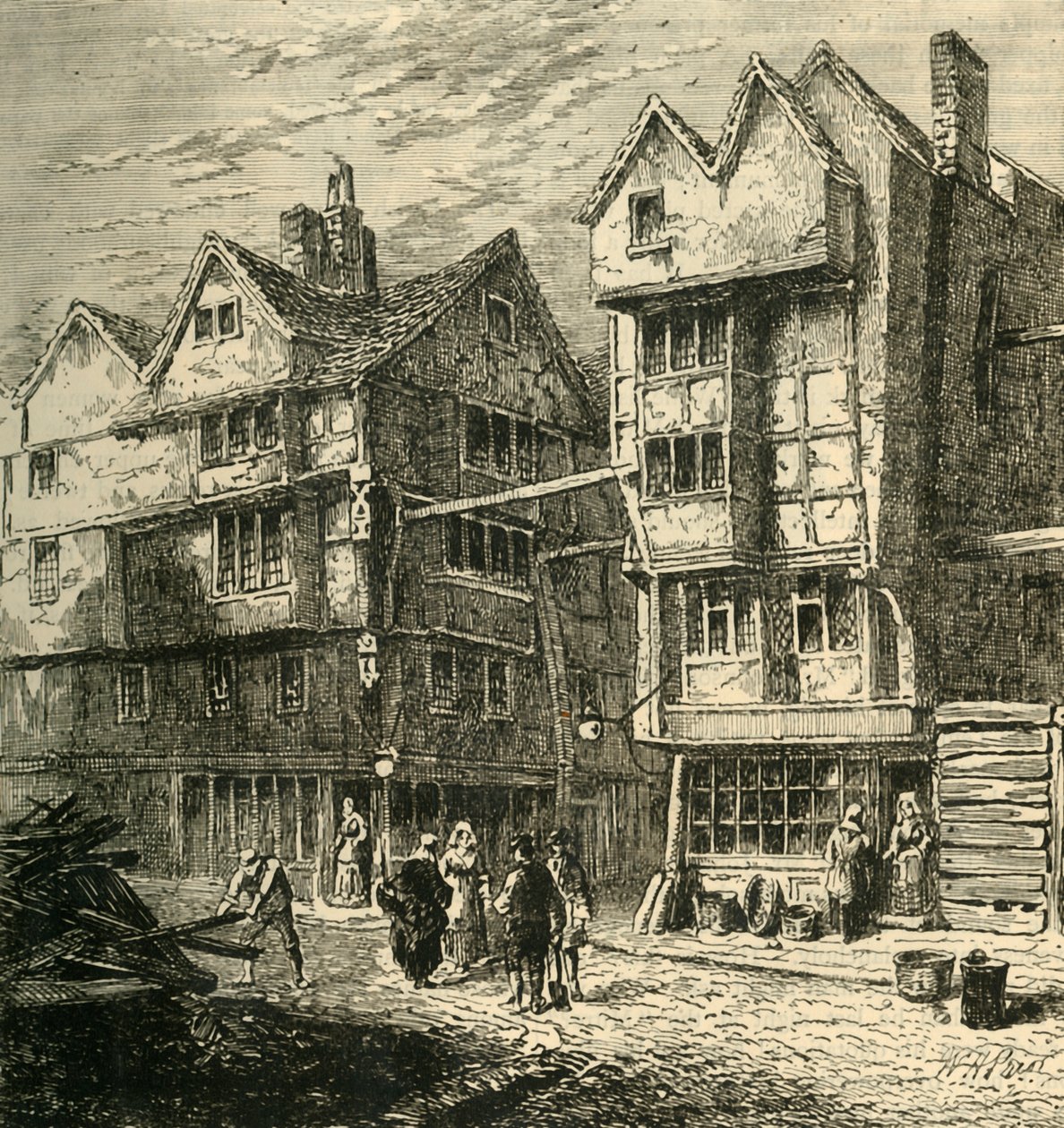 Gamla hus som tidigare stod i Butchers Row, omkring 1800, 1881. av Unbekannt