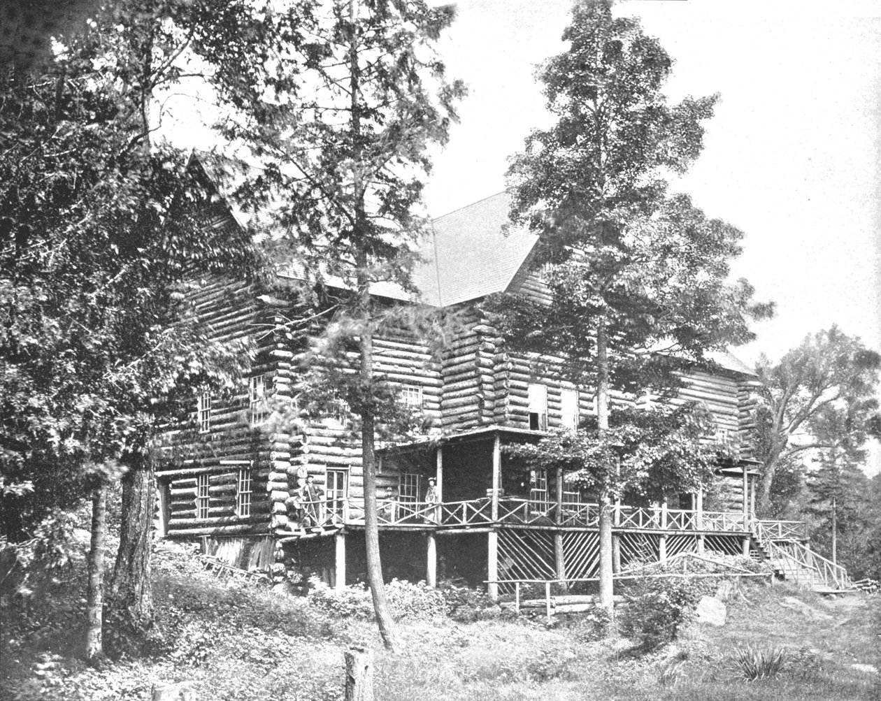 Old Log Cabin, Lake Placid, Adirondacks, delstaten New York, USA, c1900. av Unbekannt