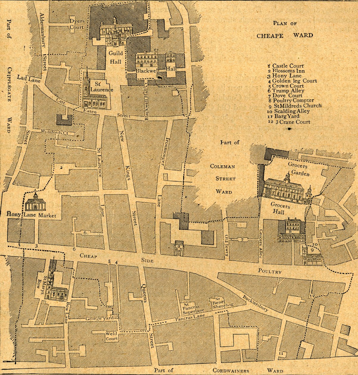Gammal karta över Ward of Cheap - Omkring 1750, 1897. av Unbekannt