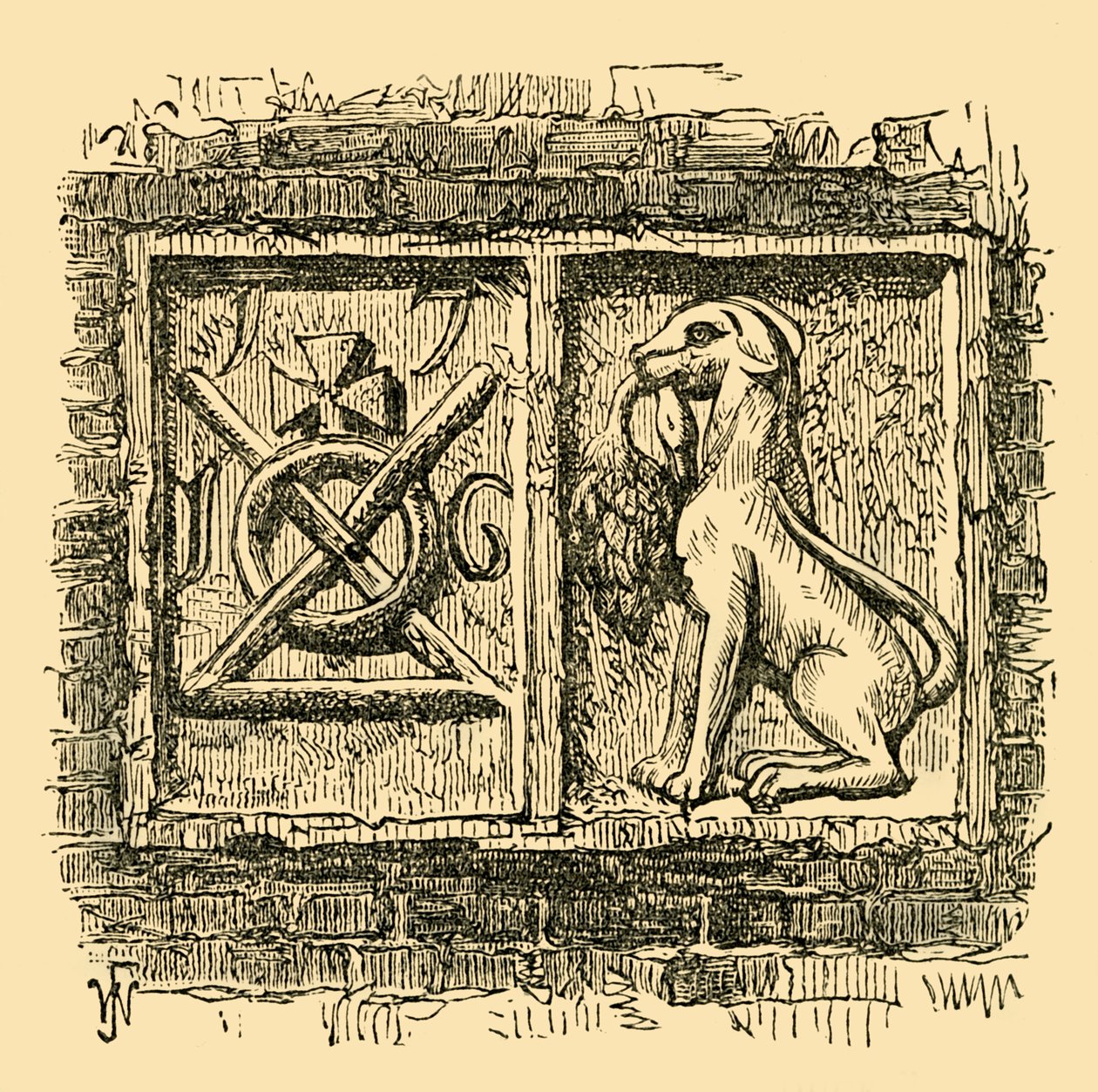 Gamla tecken på hunden och ankan., c1878. av Unbekannt