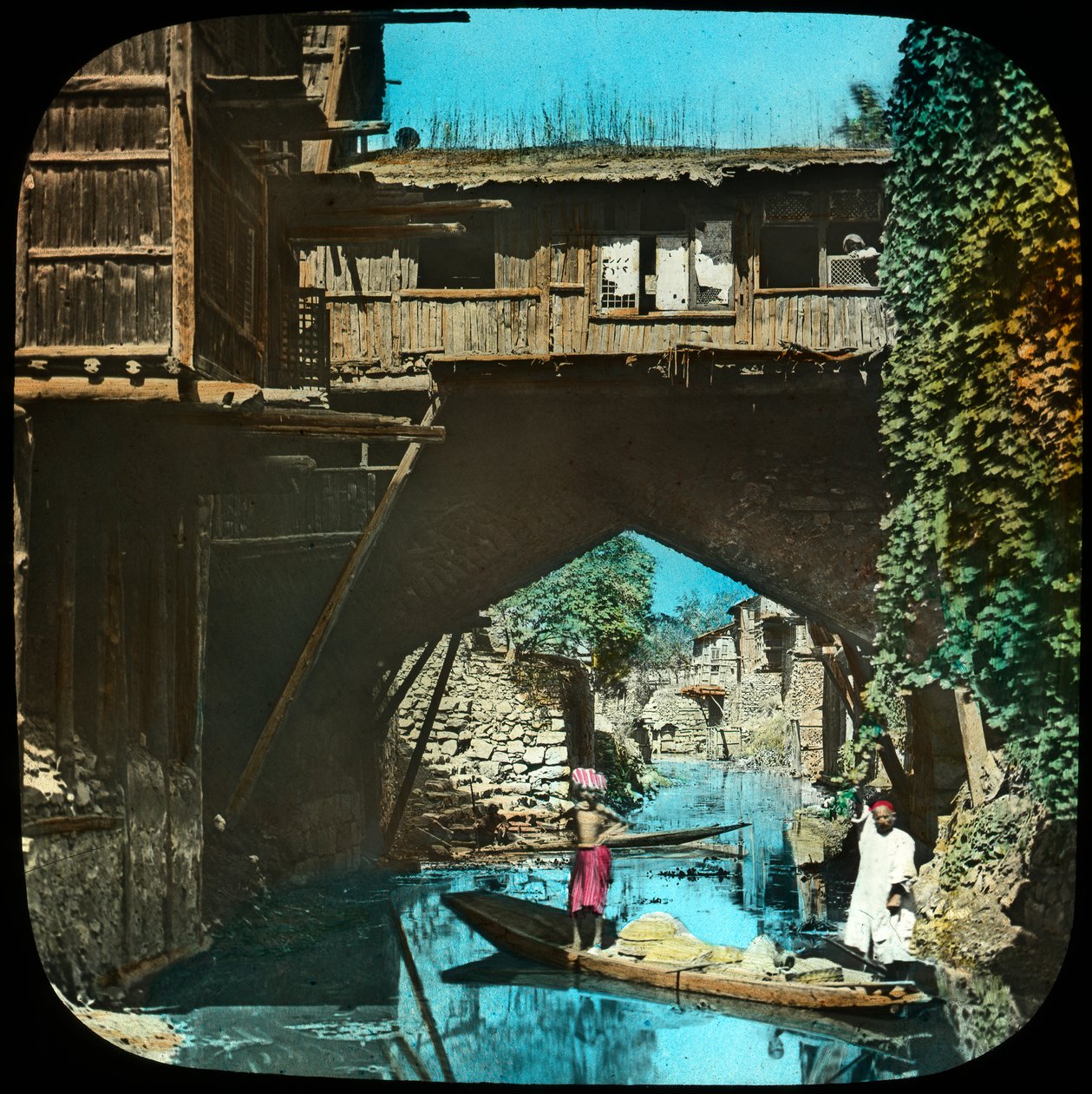 Gammal bro, Srinagar, Kashmir, Indien, sent 1800-tal eller tidigt 1900-tal av Unbekannt