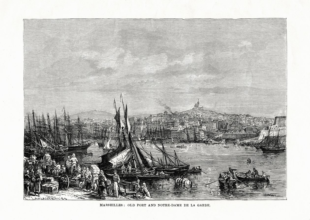 Gamla hamnen och Notre Dame de la Garde, Marseille, Frankrike, 1879 av Unbekannt