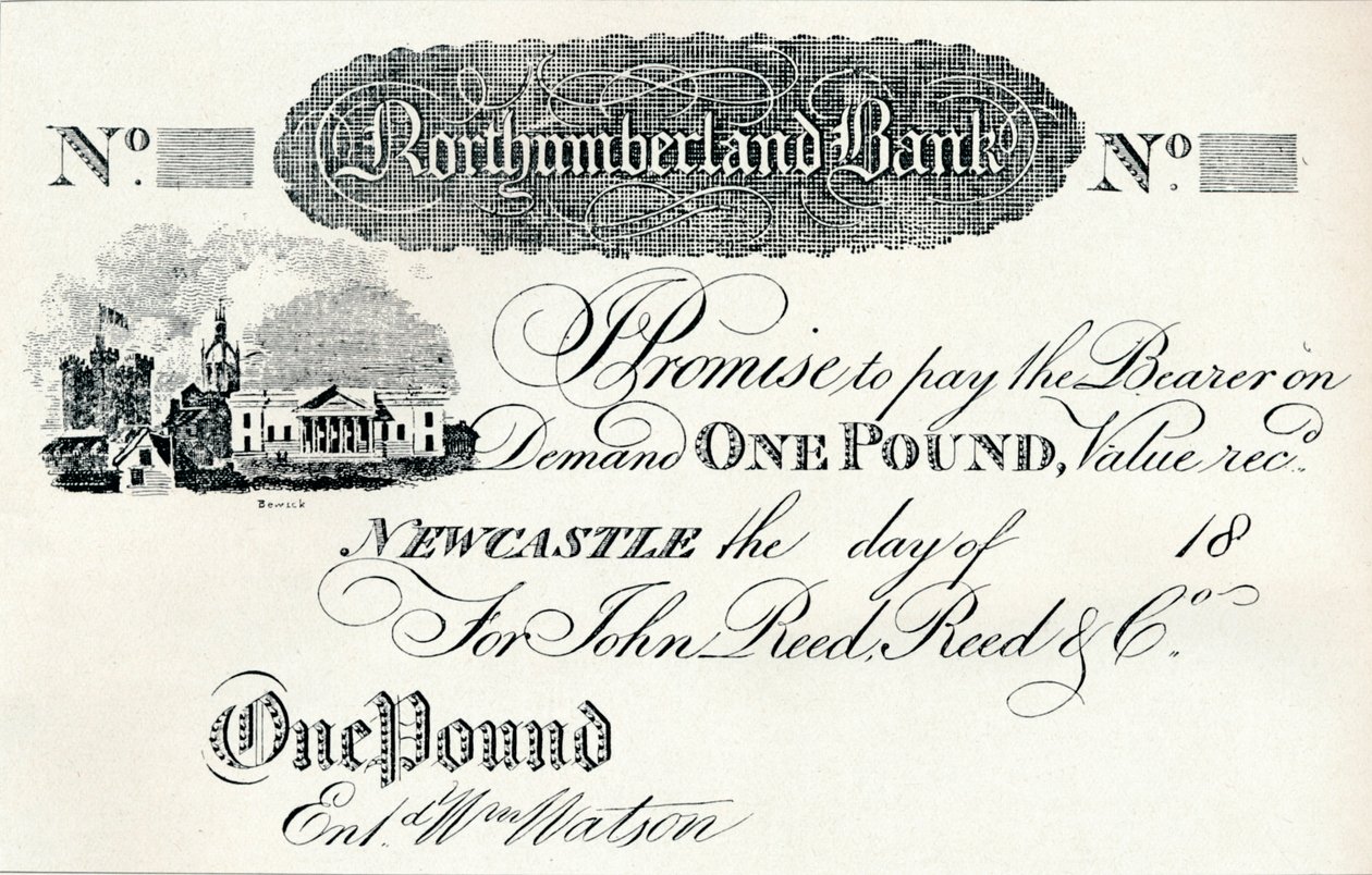 One Pound Note Executed for Northumberland Bank, c1820 av Unbekannt