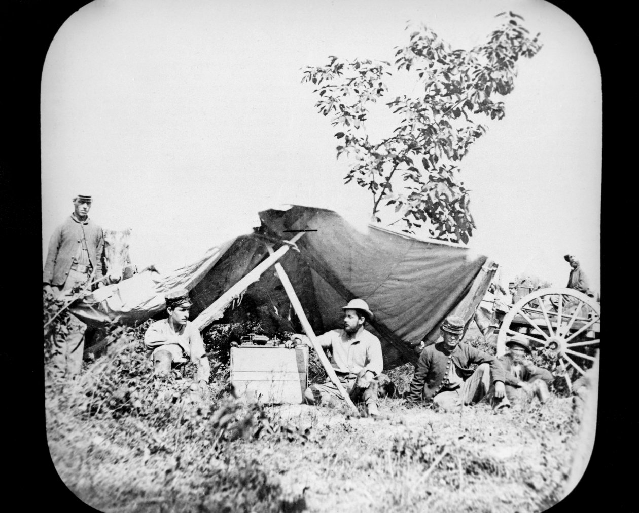 En av General Grants Union Field Telegraph-stationer under det amerikanska inbördeskriget, 1861-1865 av Unbekannt