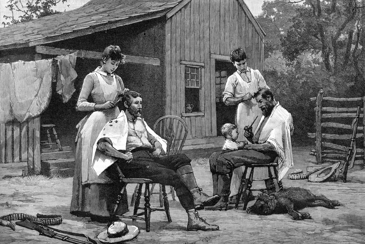 En av en dams plikter - Hair Cutting En Famille, 1889 av Unbekannt
