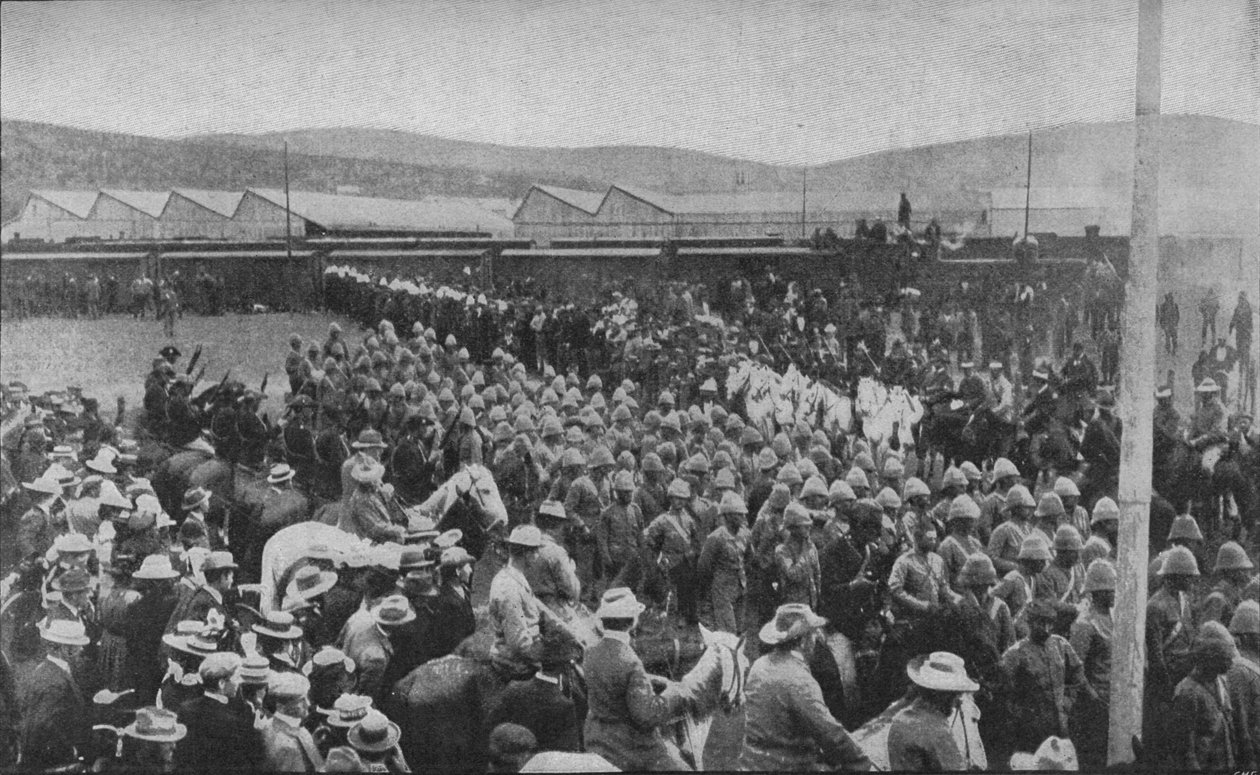 En av krigets smärtsamma incidenter: tillfångatagna brittiska trupper som marscherades in i Pretoria, 1902 av Unbekannt