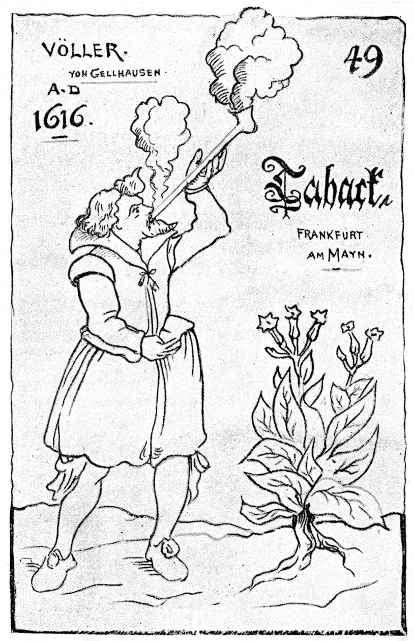 En av de tidigaste illustrationerna av rökning, 1616 1890 av Unbekannt