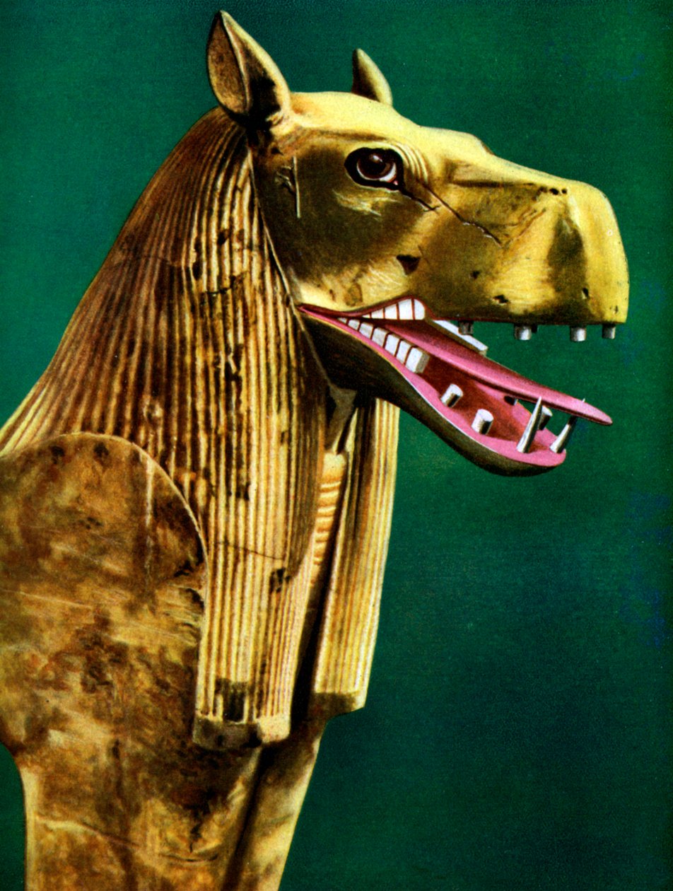 Ett av de dubbla stöden på en ceremoniell soffa som hittades i Tutankhamons grav, Egypten, 1933-1934 av Unbekannt