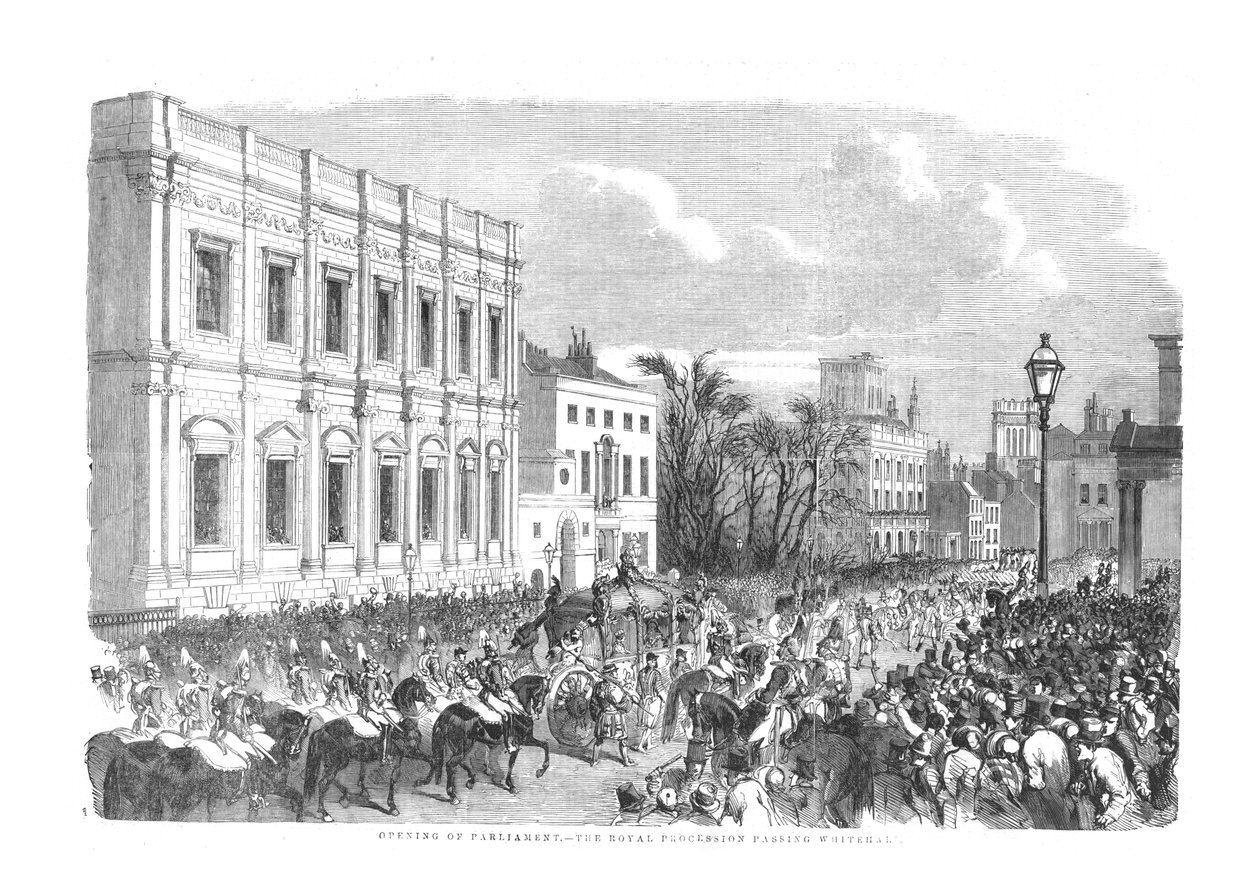 Öppnande av parlamentet - The Royal Procession Passing Whitehall., 1854 av Unbekannt