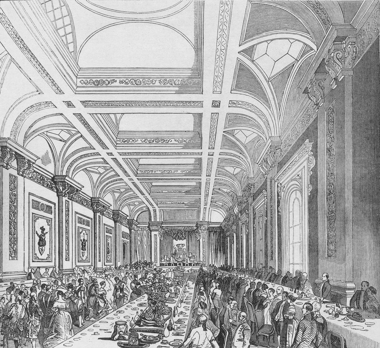 Öppnandet av den tredje kungliga börsen, 1844. Bankett i prenumerationsrummet, 1928 av Unbekannt