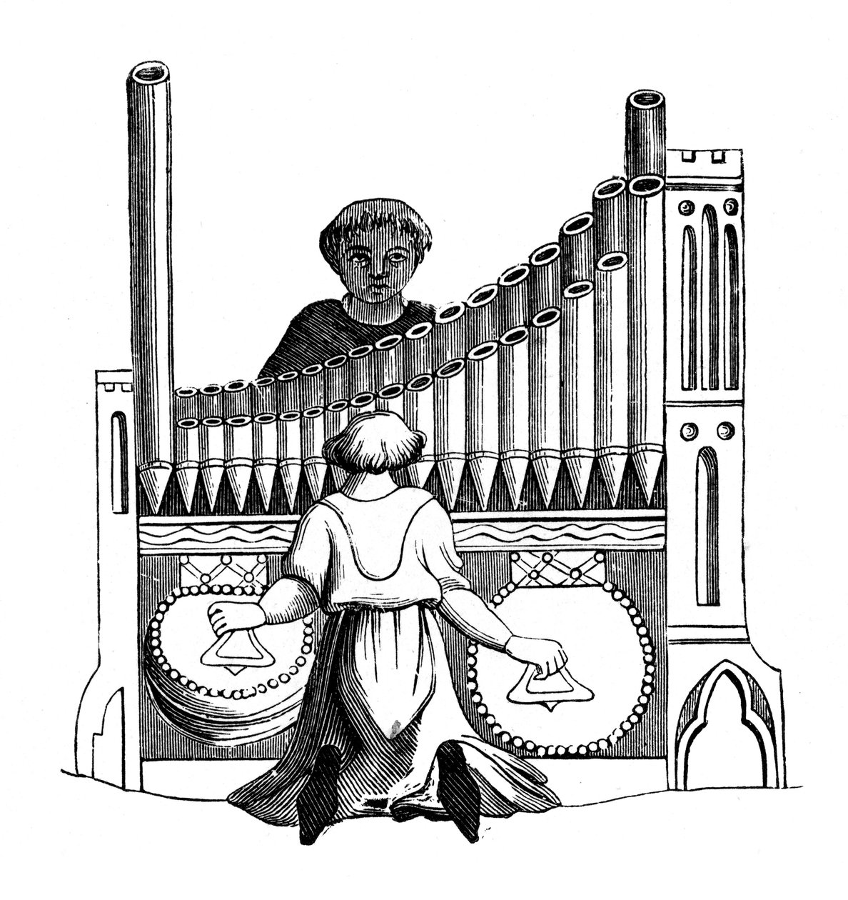 Orgel med ett enda tangentbord, 1300-talet, 1870 av Unbekannt