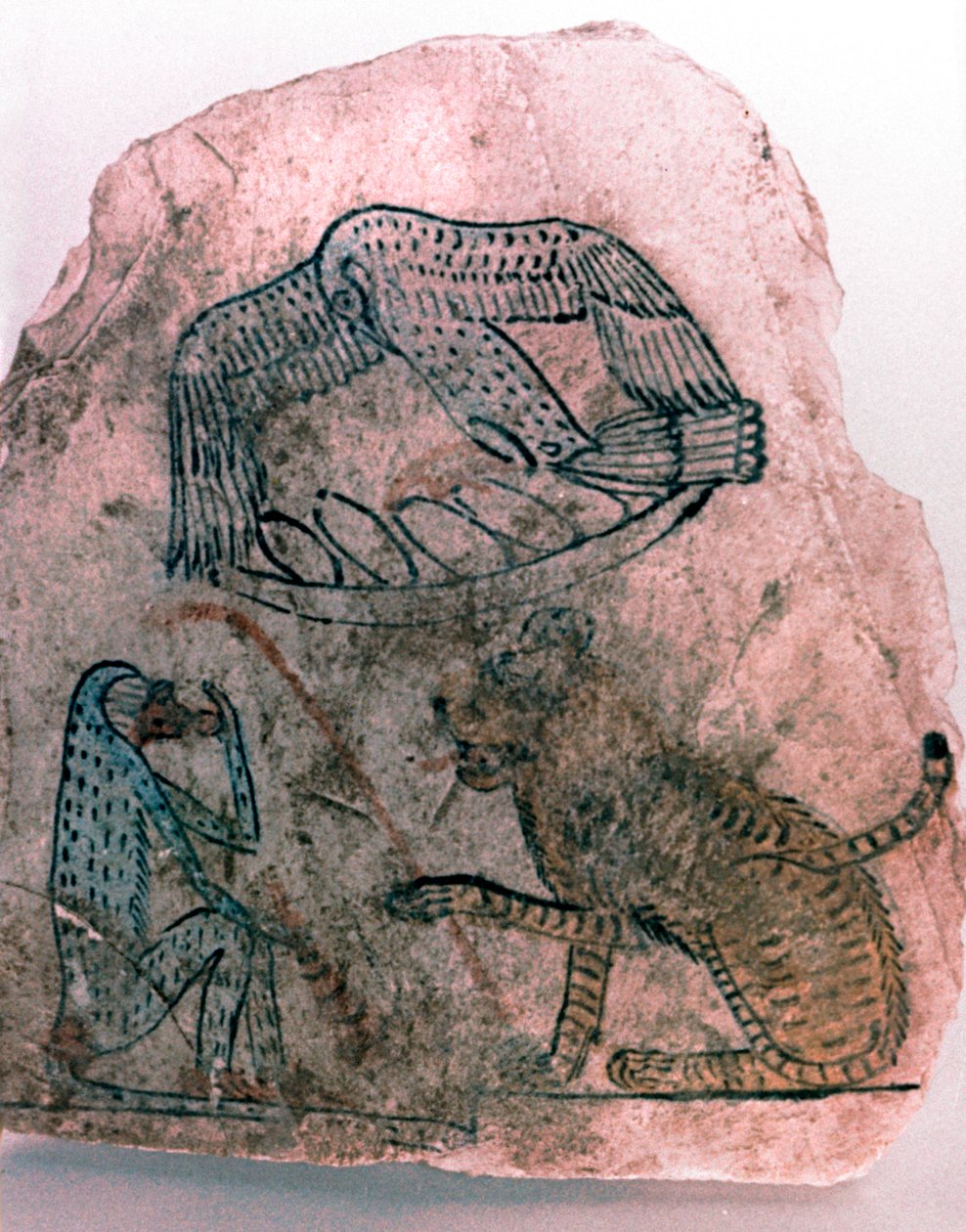 Ostracon Fragment, Cheetah, Bird and Monkey, Egypten av Unbekannt