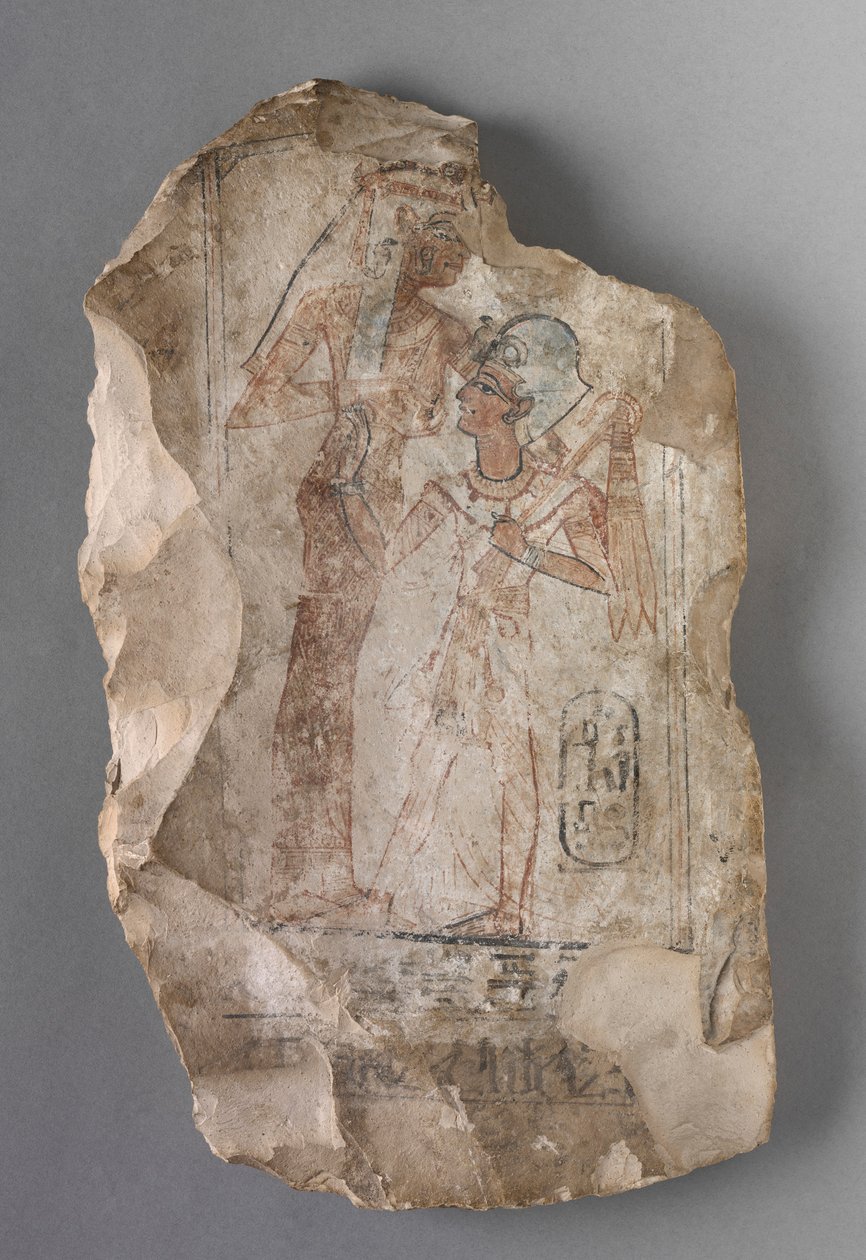 Ostracon: Ramesses II diades av en gudinna, ca. 1279-1213 f.Kr. av Unbekannt
