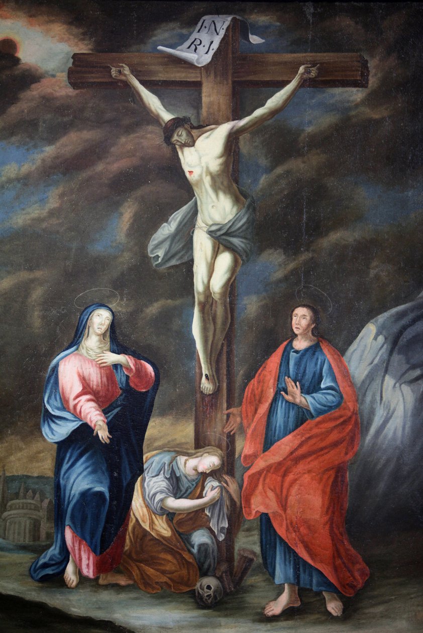 Our Lady of Assumption kyrka. Korsfästelsemålning Cordon Frankrike av Unbekannt