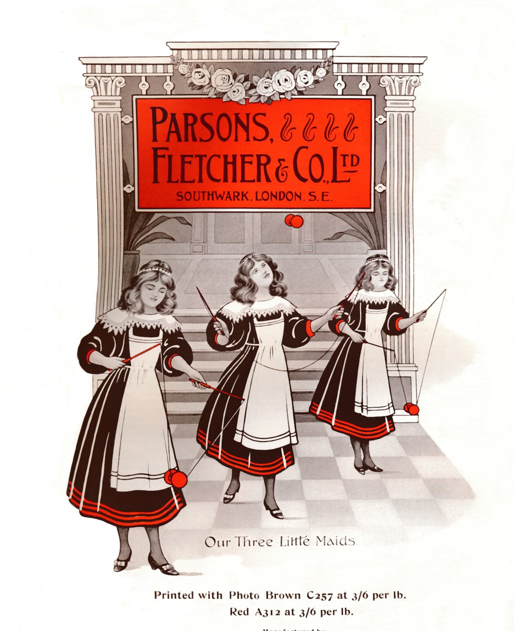 Annonsen Våra tre små pigor - Parsons, Fletcher & Co., Ltd., 1909. av Unbekannt