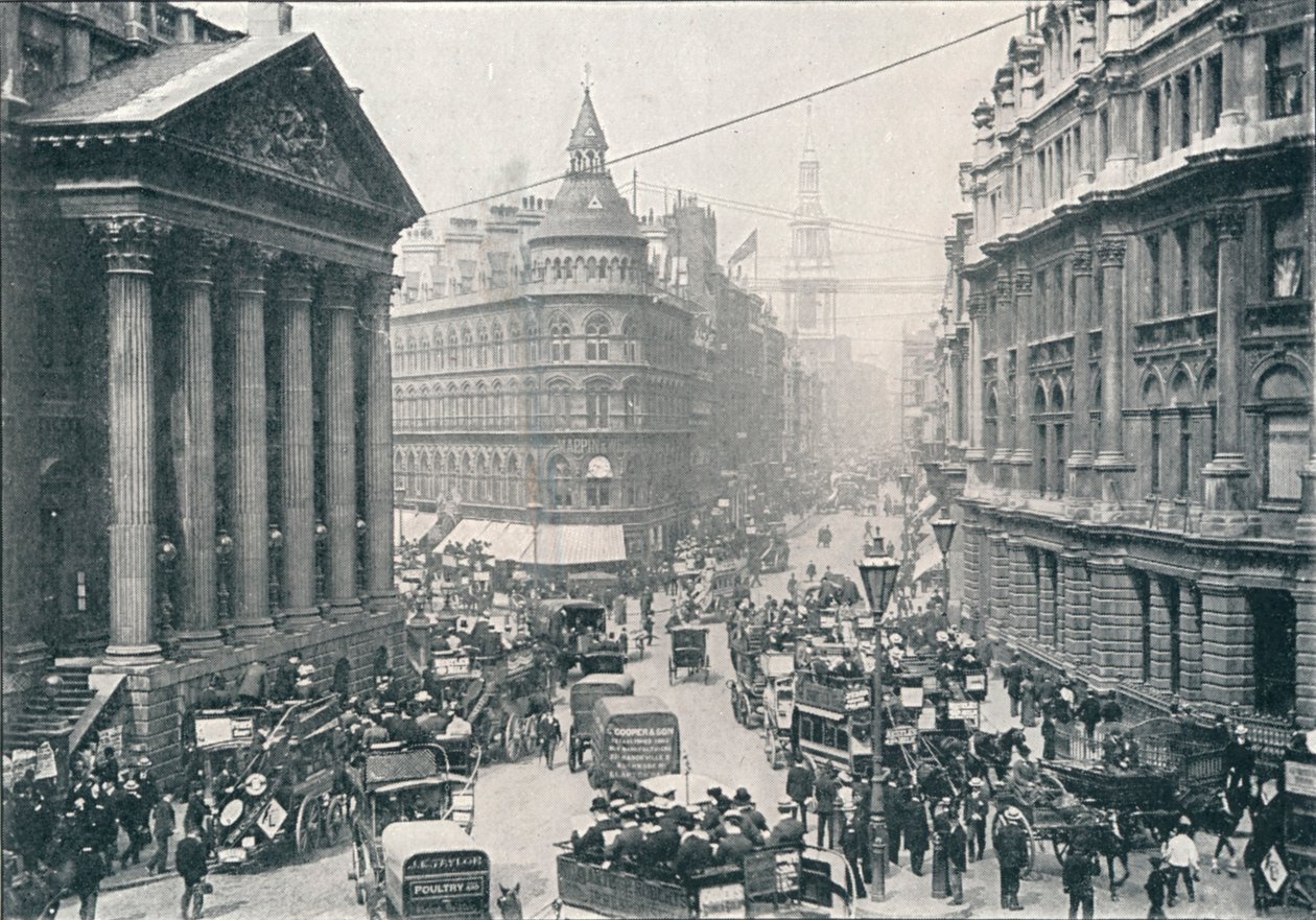 Utanför Mansion House, City of London, 9 AM, c1901 1901 av Unbekannt