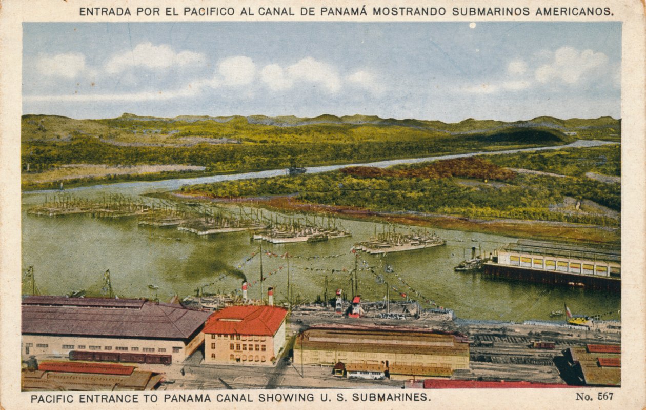 Stillahavsingången till Panamakanalen som visar amerikanska ubåtar, c1920-talet av Unbekannt