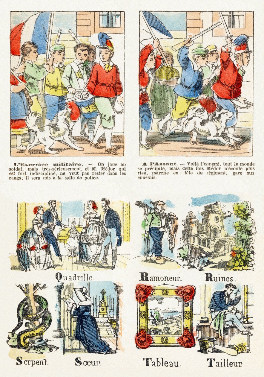 Sida 7 - barnspel: militärövning, På attack - Alfabet - Barnunderhållning - Epinala bilder, populära serier, runt 1890 av Unbekannt