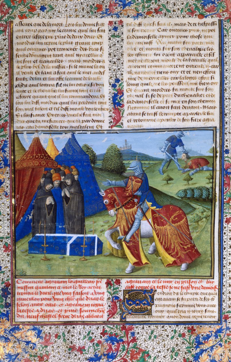 Sida från Le Livre de Lancelot du Lac Boken om Sir Lancelot of the Lake, 1400-talet av Unbekannt