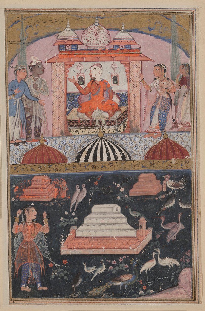Sida från Tales of a Parrot Tuti-nama: Första natten: Köpmannen hör, ca. 1560. av Unbekannt