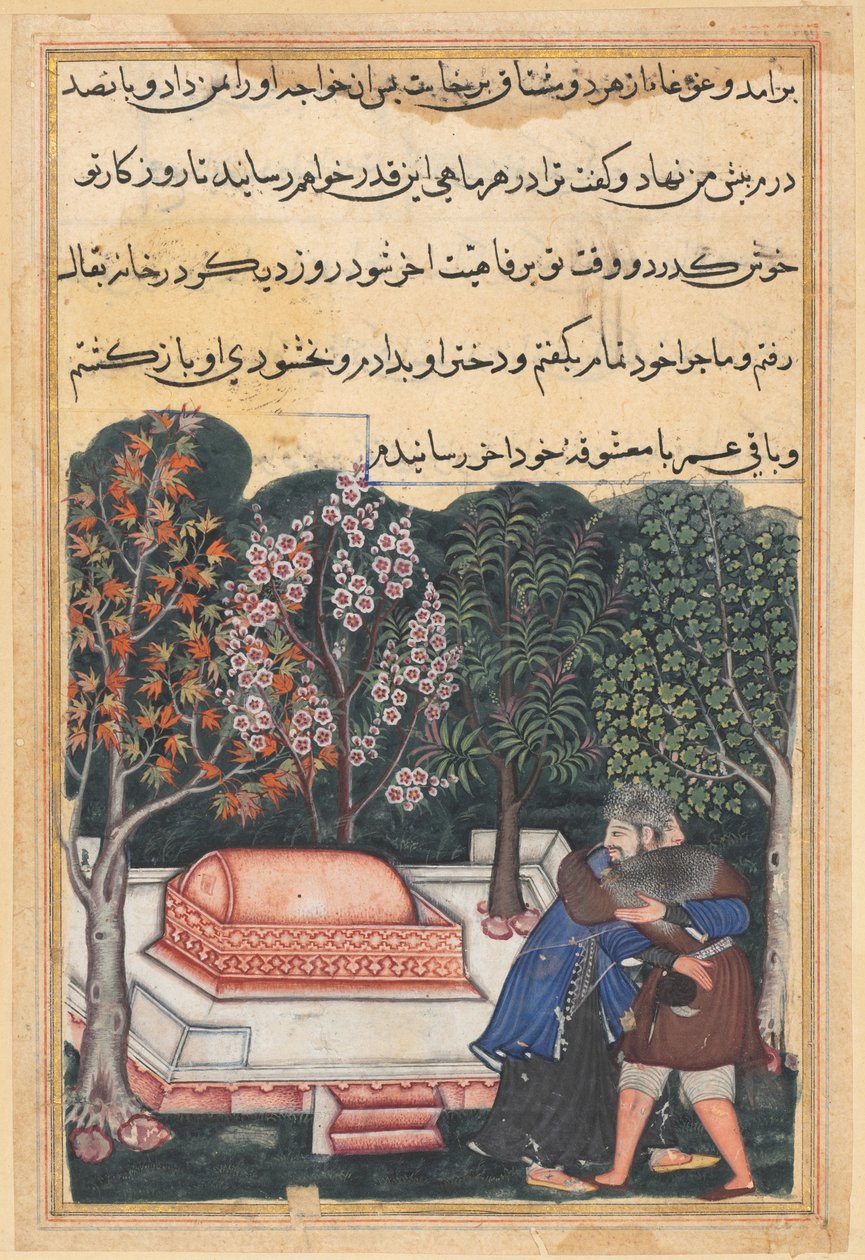 Sida från Tales of a Parrot Tuti-nama: Fyrtioåttonde natten: Den unge mannen från Bagdad..., ca. 1560. av Unbekannt