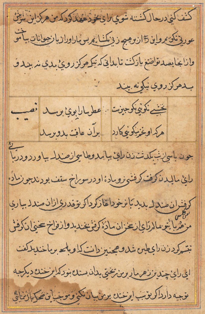 Sida från Tales of a Parrot Tuti-nama: textsida, ca. 1560. av Unbekannt