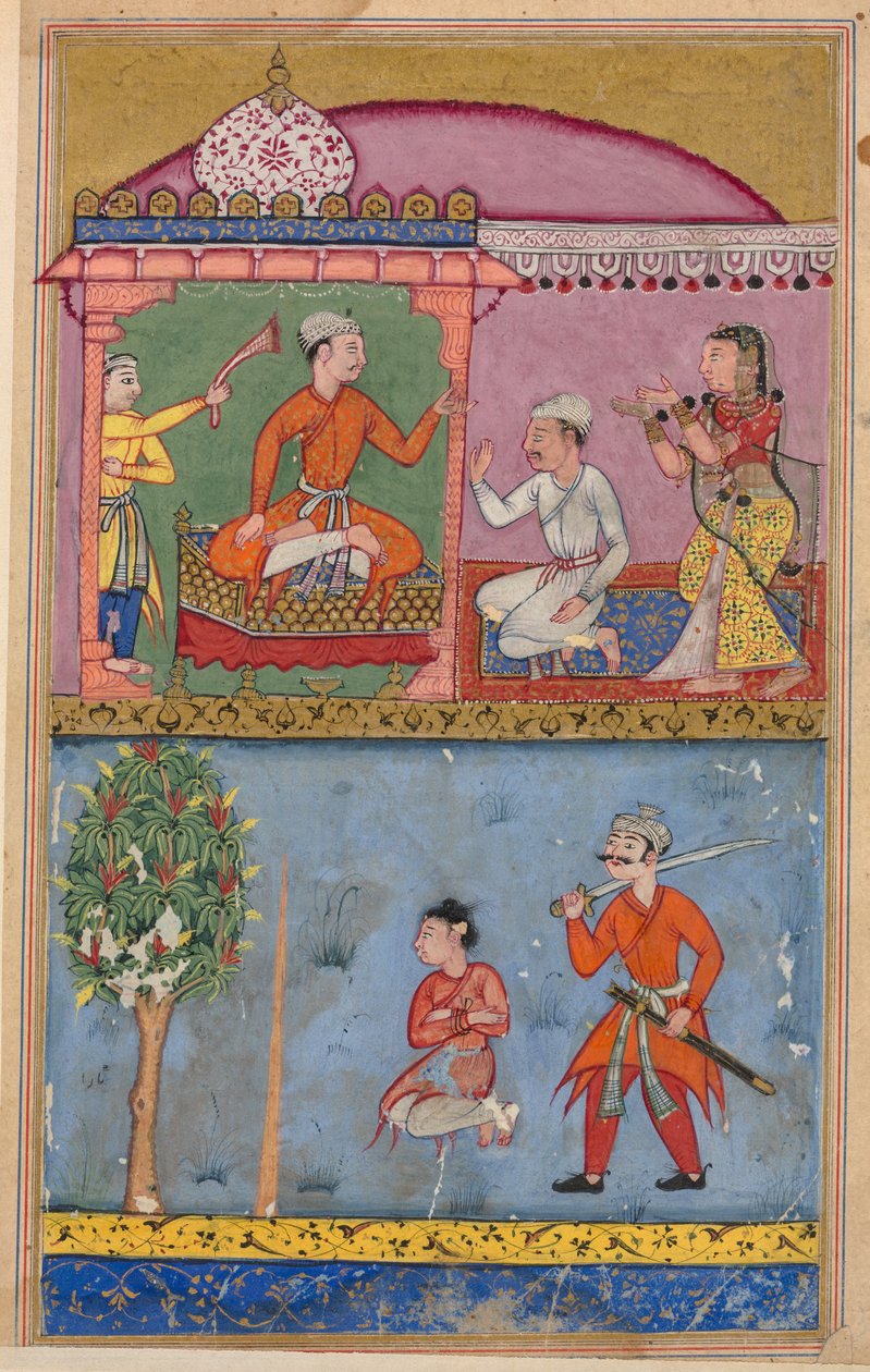 Sida från Tales of a Parrot Tuti-nama: textsida, ca. 1560. av Unbekannt