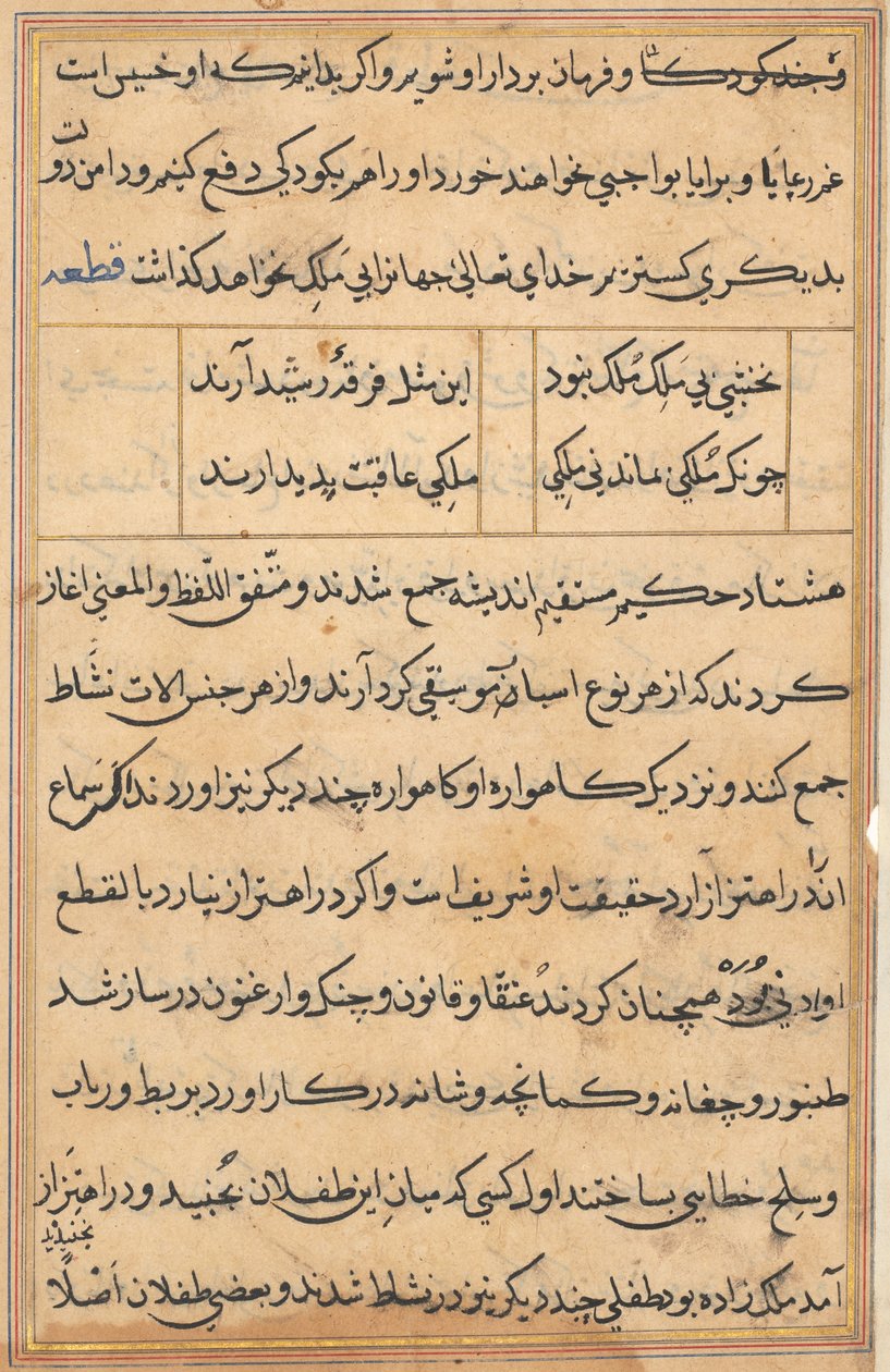 Sida från Tales of a Parrot Tuti-nama: textsida, ca. 1560. av Unbekannt