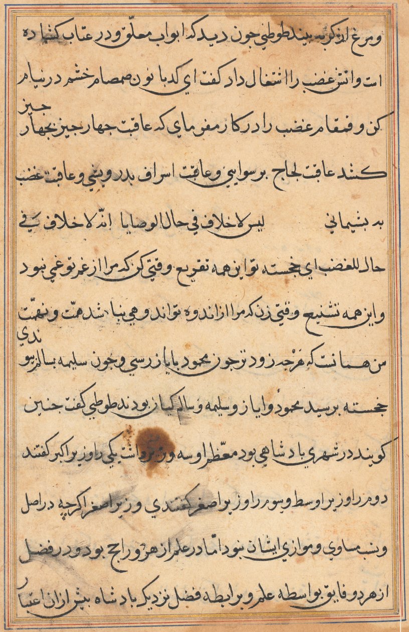 Sida från Tales of a Parrot Tuti-nama: textsida, ca. 1560. av Unbekannt