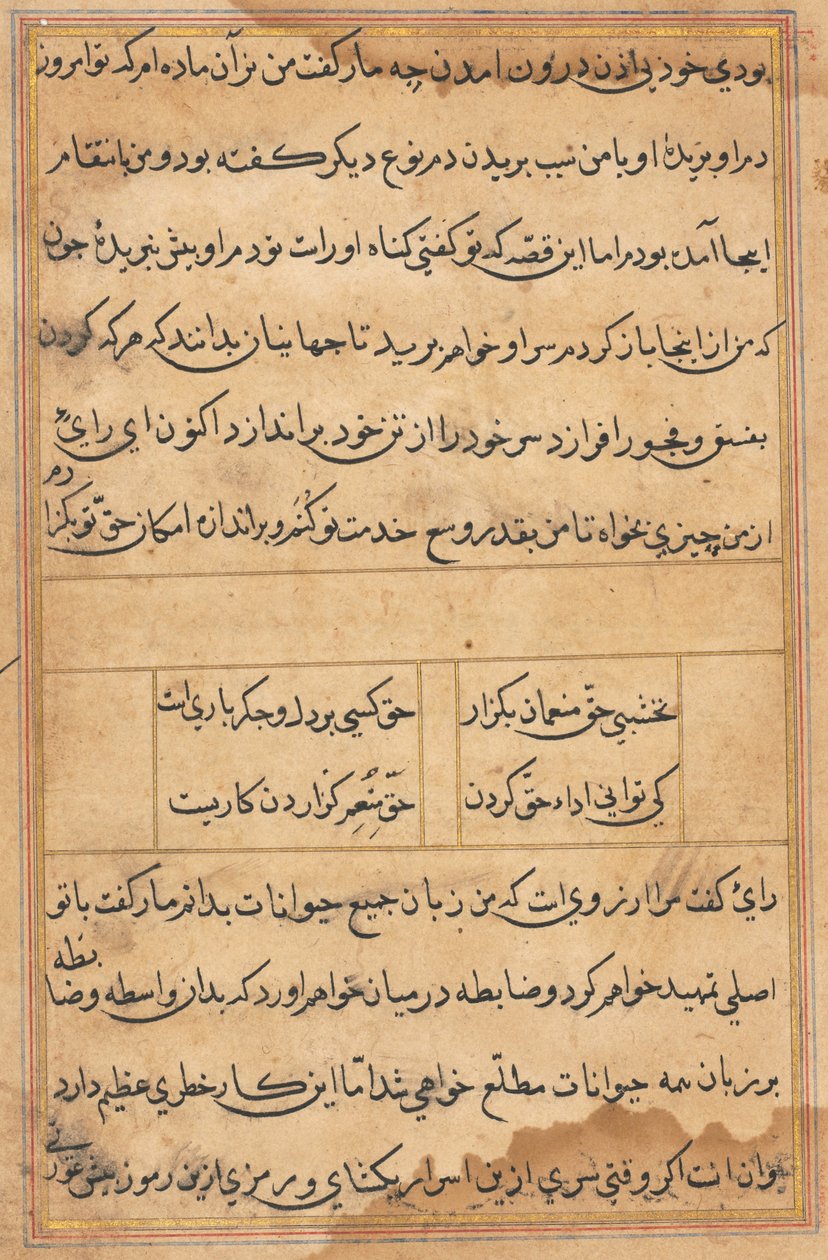 Sida från Tales of a Parrot Tuti-nama: textsida, ca. 1560. av Unbekannt
