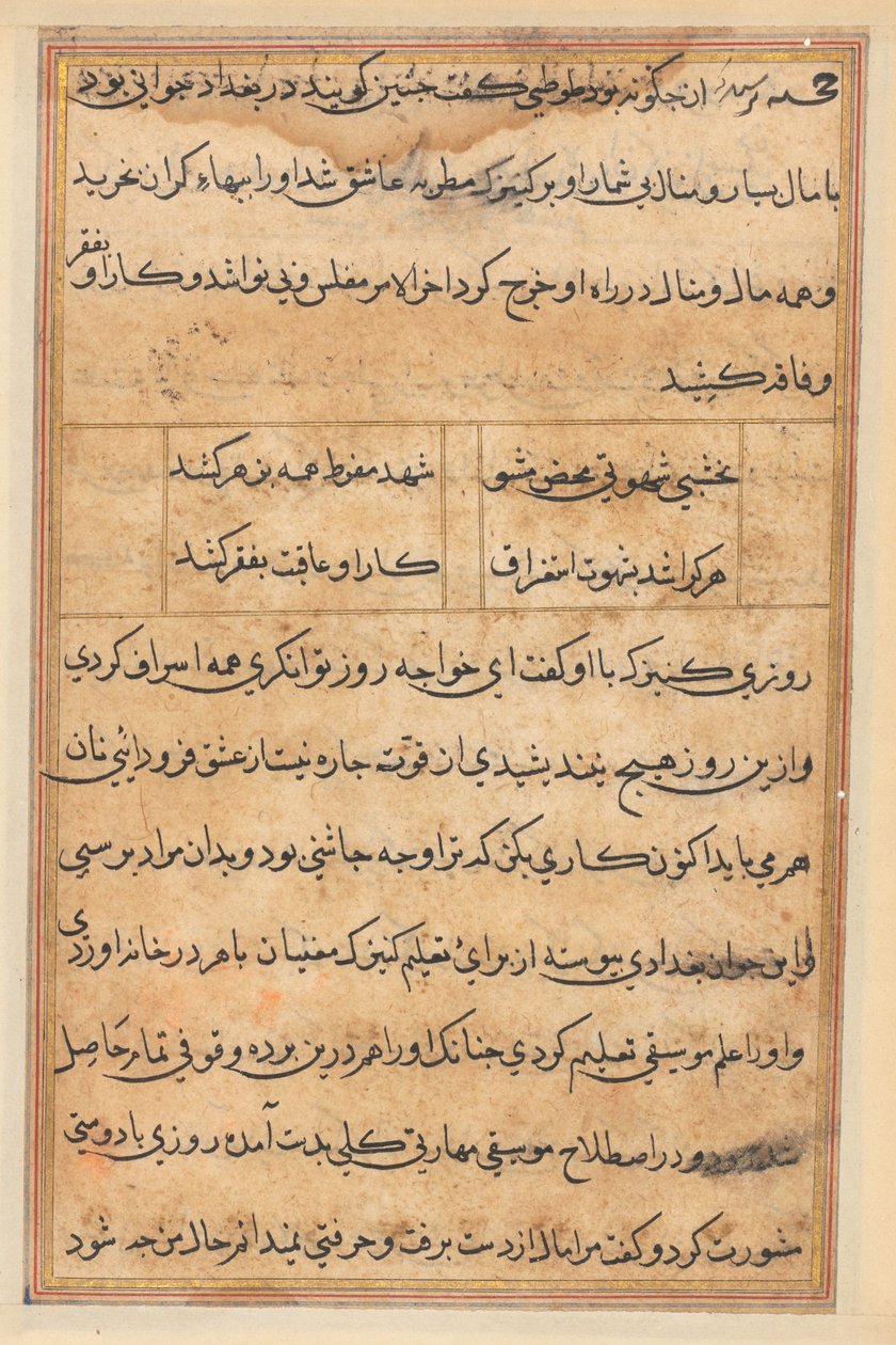 Sida från Tales of a Parrot Tuti-nama: textsida, ca. 1560. av Unbekannt