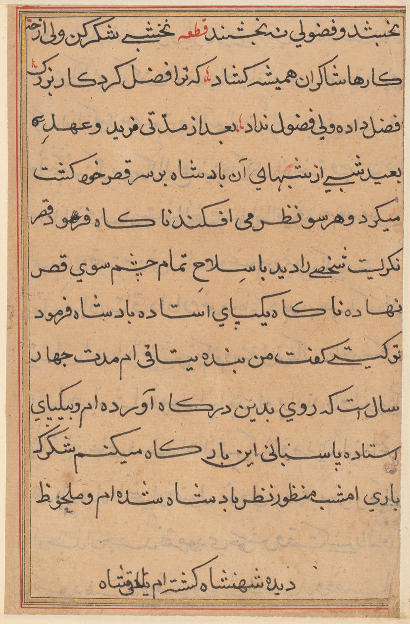 Sida från Tales of a Parrot Tuti-nama: textsida, ca. 1560. av Unbekannt