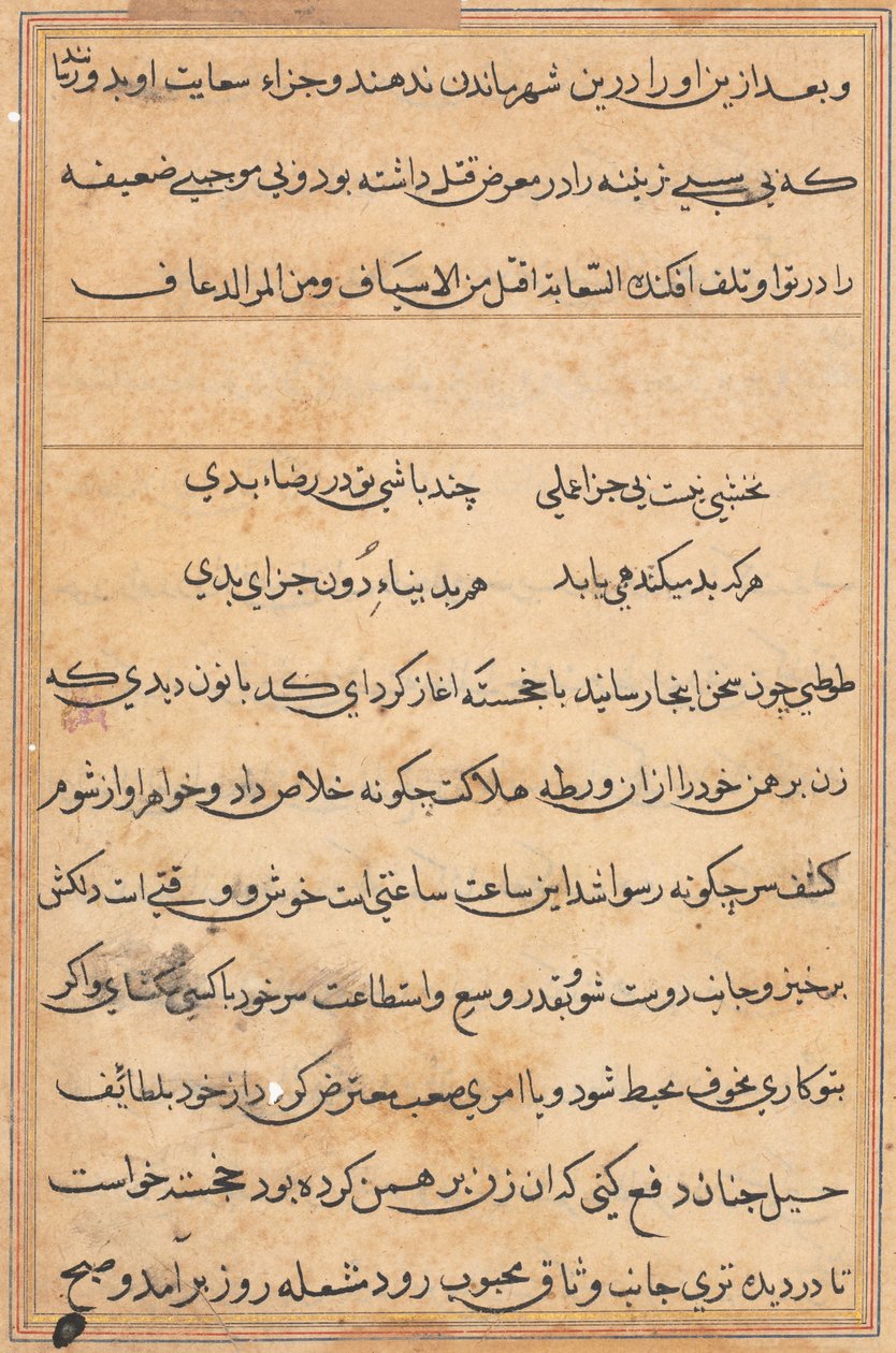 Sida från Tales of a Parrot Tuti-nama: textsida, ca. 1560. av Unbekannt