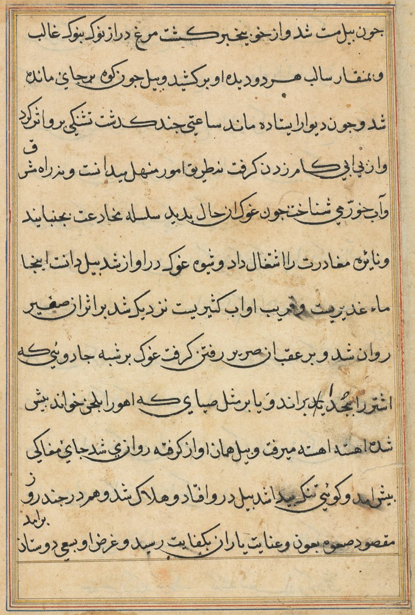 Sida från Tales of a Parrot Tuti-nama: textsida, ca. 1560. av Unbekannt